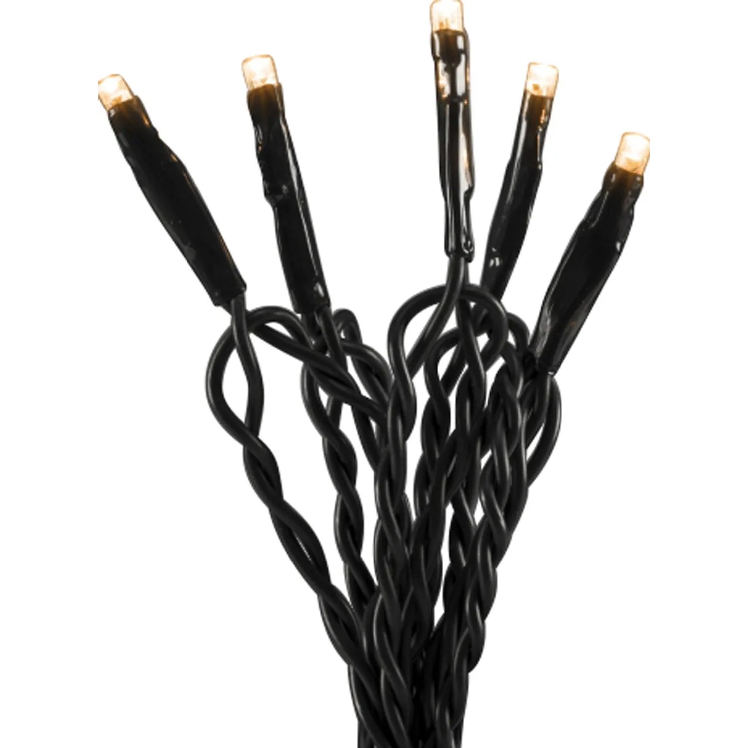 Konstsmide Micro LED Lichterkette mit 50 warmweißen LEDs und grünem Kabel für den Innenbereich.