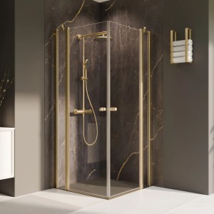 Breuer Duschkabine Elana 2.0 Eckeinstieg Drehtür mit Festteil Gold 200 x 120 cm