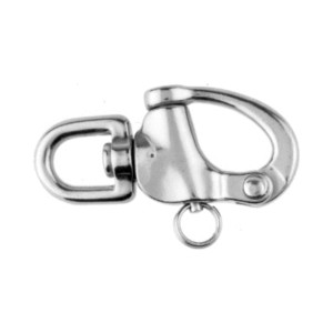 Seilflechter Niro-Schnappschäkel mit Wirbelauge, 22 mm, aus Edelstahl.