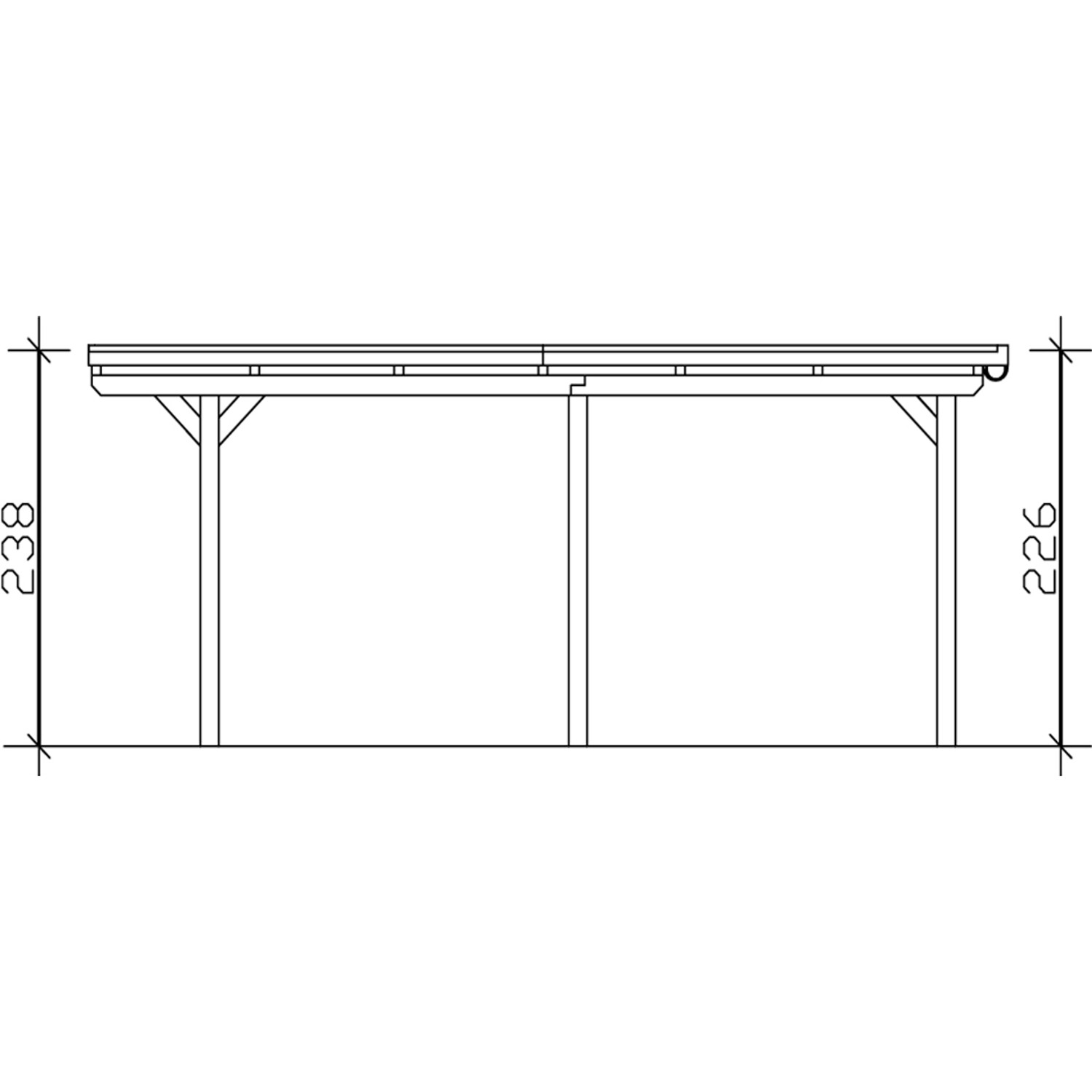 Technische Zeichnung: Skan Holz Carport Emsland Nussbaum, Maße 354x604 cm, Einzelcarport mit Flachdach.