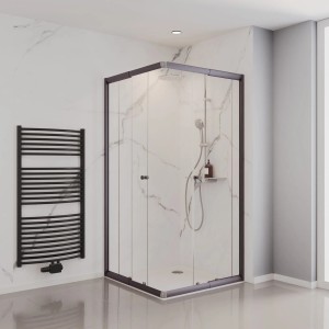 Schulte Dusche Sunny Eckeinstieg mit Schiebetüren Gunmetal Klar 180 x 75-90 cm