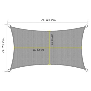 Rechteckiges, graues Sol Royal Sonnensegel SolVision HS9 (200x400cm) mit Maßangaben.
