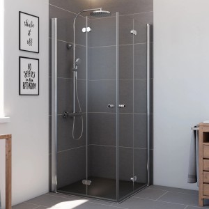 Breuer Eckeinstieg Elana Komfort, Drehfalttür, Chrom/Klarglas, 80x80 cm. Eckdusche mit Duschkopf.