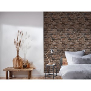A.S. Création Vliestapete Ziegelsteinmauer in Braun im Used Look im Schlafzimmer.