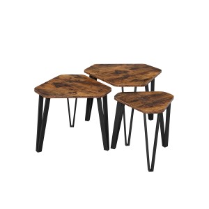 Vasagle Nachttisch 3er Set in Braun-Schwarz. Beistelltische im Industrie-Stil.
