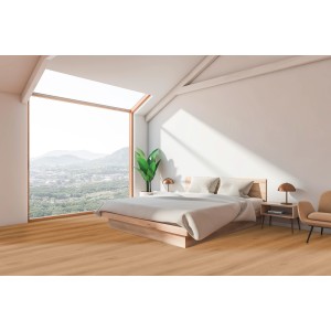 Heller Schlafraum mit Check Click-Vinylboden Comfort Albera in Holzoptik.