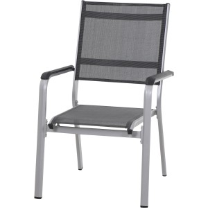 Siena Garden Stapelsessel Tesoro, silbernes Alu-Gestell mit grauem Ranotex-Gewebe. Gartenstuhl für Balkon und Garten.