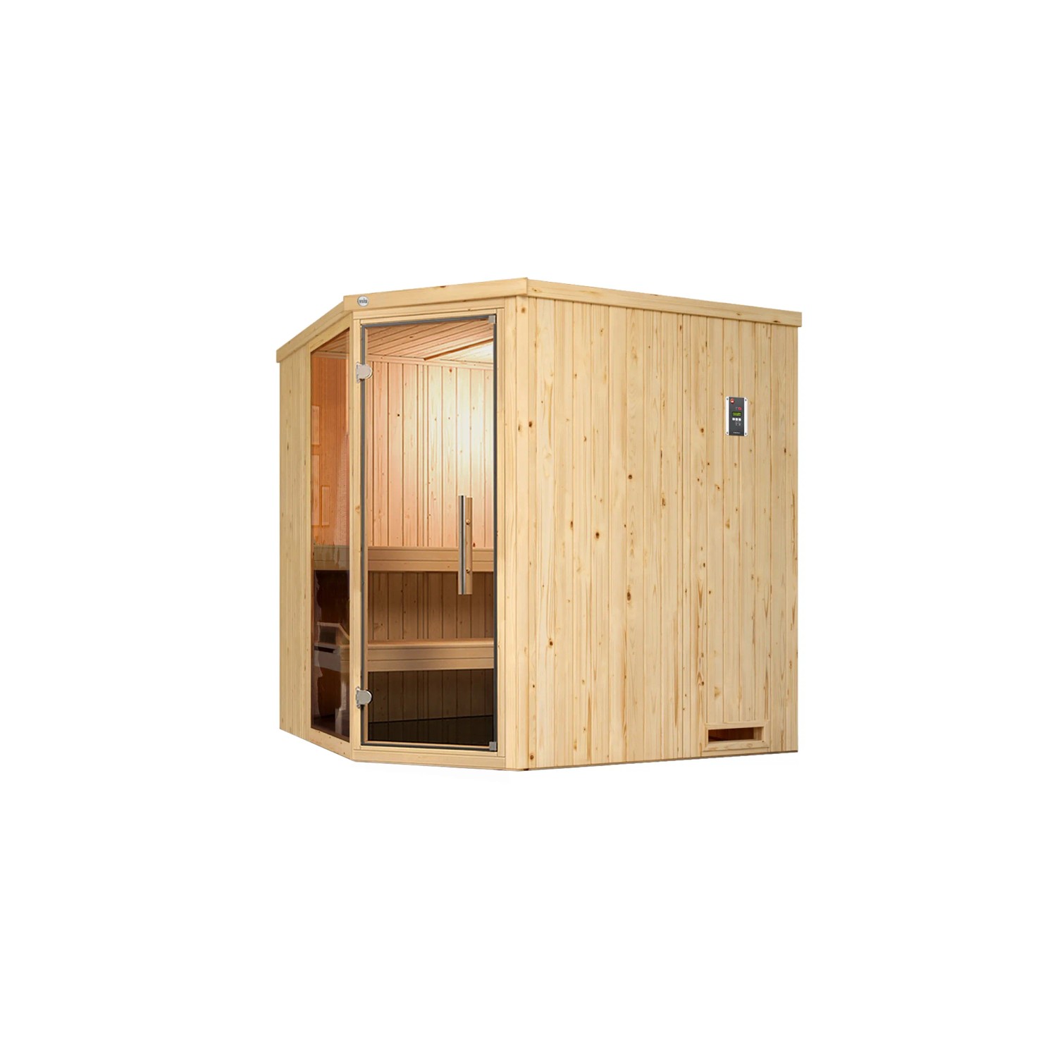 Weka Element-Ecksauna Varberg 2 Sparset mit Glastür und Fenster, Fichtenholz natur.