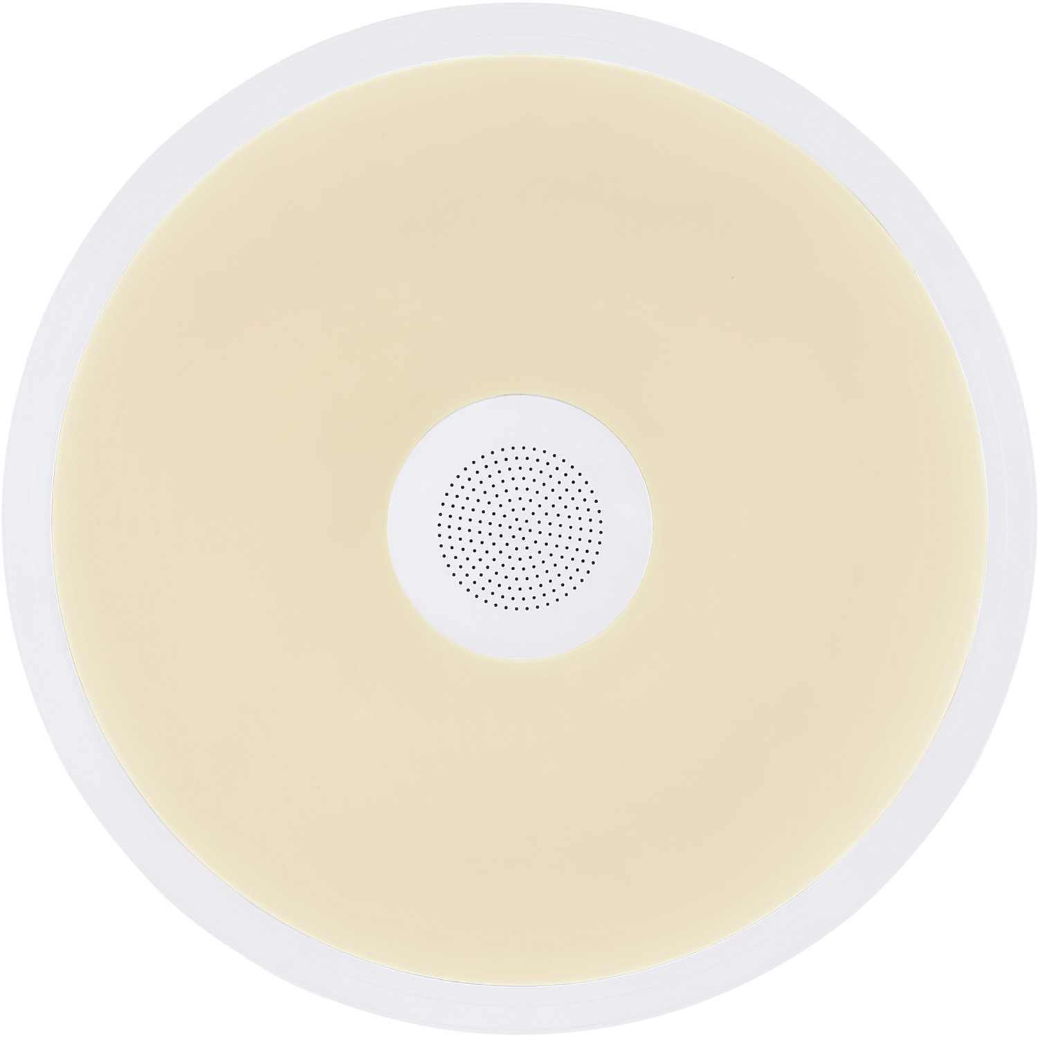 Weiße Globo LED-Deckenleuchte Raffy, Ø 28cm, mit integriertem Lautsprecher. Bad-Deckenleuchte.