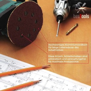 bestTools Schleifpapier Set, 125mm, verschiedene Körnungen für Exzenterschleifer.