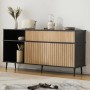 okwish Kommode mit Schiebetüren Schublade Wohnzimmer 160x40x80cm Eiche Schwarz_4