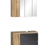 Held Möbel Badmöbel-Set Ancona, 85cm, mattgrau/Wotaneiche, mit Spiegelschrank und Unterbeckenschrank.
