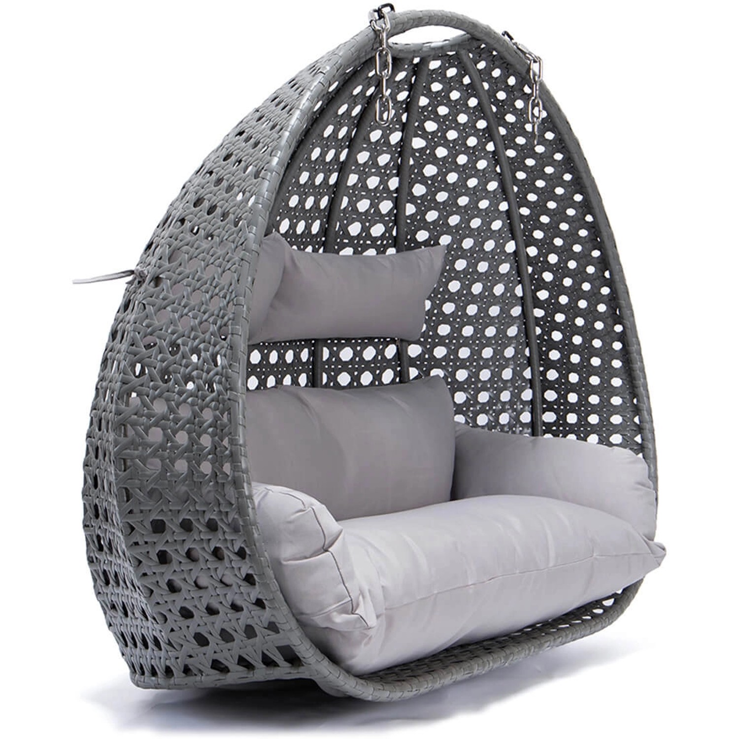 Grauer Home Deluxe Hängesessel-Korb Twin ohne Gestell mit Sitzkissen. Hängesessel für 2 Personen.