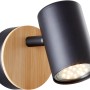 Brilliant Wandspot Niels, schwarz matt mit Holz, schwenkbarer Spot für Innenräume.