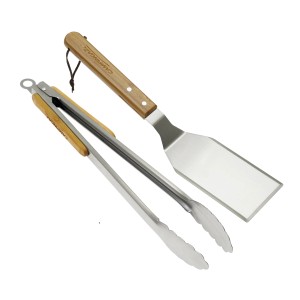 Campingaz Grillbesteck Duo: Grillzange und Spatel aus Edelstahl mit Bambusgriff.