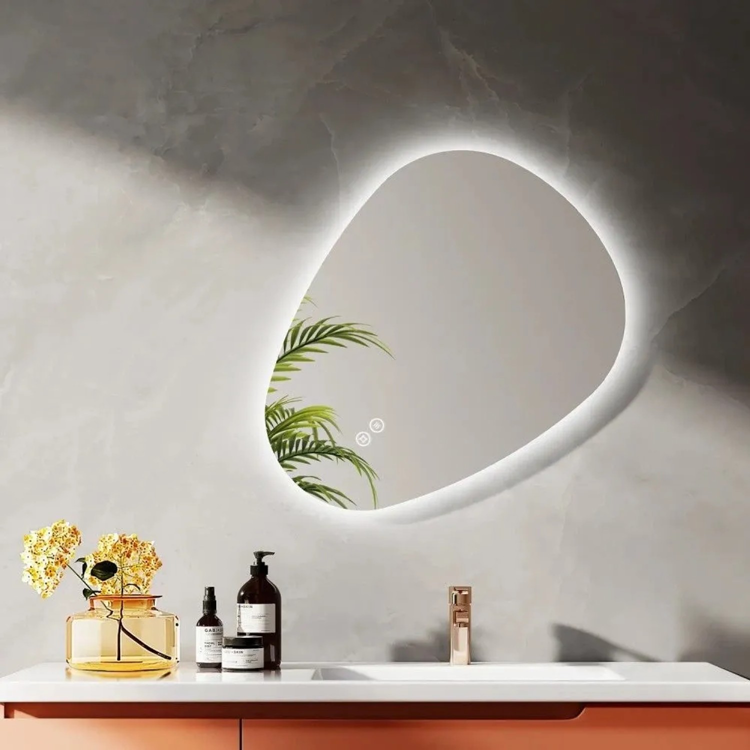 Emke LED Badspiegel mit Anti-Beschlag 60 x 45 cm Asymmetrisch Spiegel mit 3 Dimmbare Lichtfarben_2