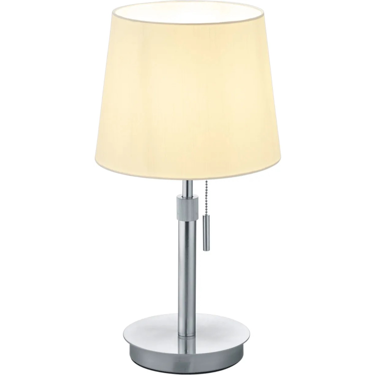 Trio Tischleuchte Lyon, Nickel matt mit Stoffschirm, moderne Design-Tischlampe.