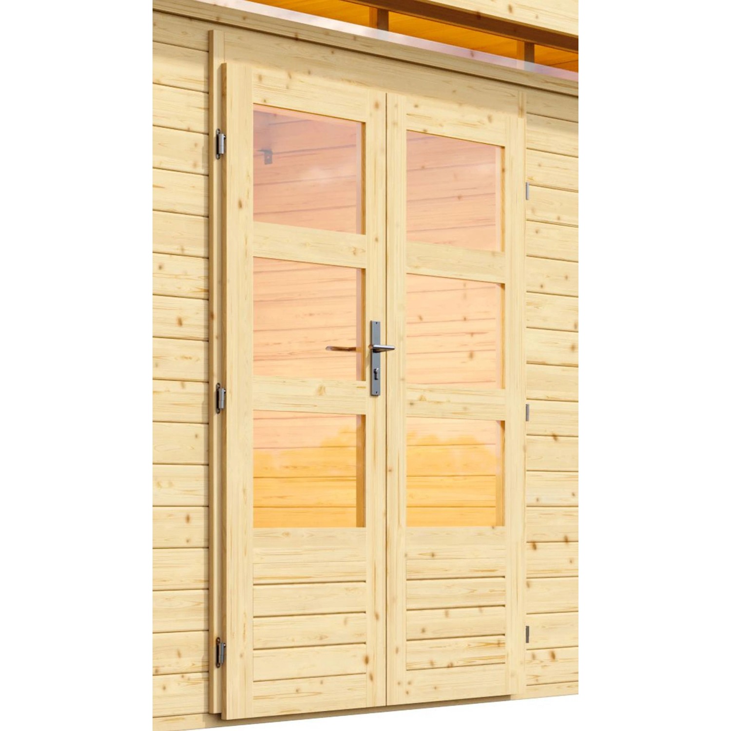 Doppeltür mit Glaseinsätzen für Karibu Holz-Gartenhaus Kastberg, naturbelassen.