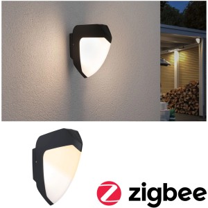 Paulmann LED-Außenwandleuchte Ikosea mit Sensor, anthrazit, spendet warmweißes Licht.