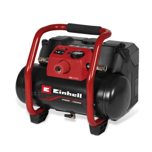 Einhell Akku-Kompressor TE-AC 36/150 Li OF Solo, tragbarer Kompressor mit 6-Liter-Tank und rotem Tragegriff.