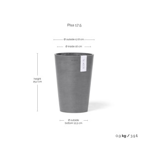 Ecopots Vase Pisa, 17,5 cm, grau. Dekorative Blumenvase für Innen & Außen.