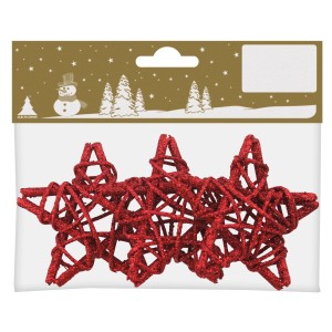 Rote Rebensterne (3 Stk.) zum Aufhängen, Ø 8 cm, Weihnachtsdekoration.