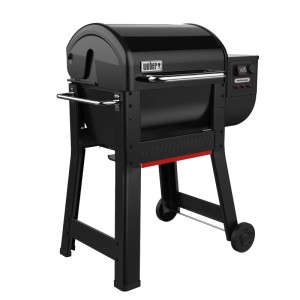 Weber Smoque Holzpelletgrill, schwarz, mit porzellanemailliertem Deckel und digitaler Steuerung.