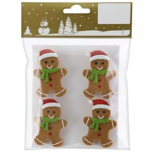 Holzklammern mit Lebkuchenmann 4er-Pack mit Filz 5,5 cm