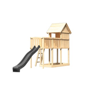 Karibu Spielhaus Frieda mit Rutsche u. Anbauplattform Natur-Anthrazit