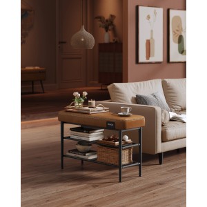 Vasagle Schuhbank, braun, 80x50 cm, mit 3 Ablagen für Schuhe und bequemer Sitzfläche.