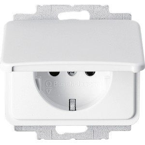 Busch-Jaeger Steckdose Studioweiß mit Klappdeckel, Alpha Nea Serie.