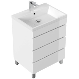 Posseik Fellini 60 Stand-Badmöbel Set, weiß hochglanz mit 3 Schubladen.