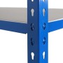Detailaufnahme: Blaues Ar Shelving Steckregal mit verzinkten Böden und Stecksystem.