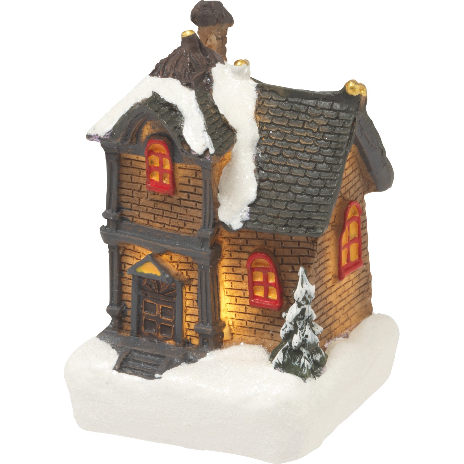 Beleuchtetes Deko Weihnachtshaus, 1 von 4 Designs, mit LED und Schnee, festliche Tischdekoration.