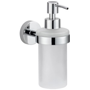 Verchromter Nie Wieder Bohren Seifenspender Smooz mit mattiertem Glasbehälter.