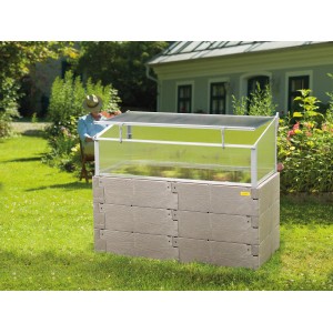 Juwel Hochbeet Timber Kombi-Set (90x130x60cm) aus Kunststoff mit Thermohaus im Garten.