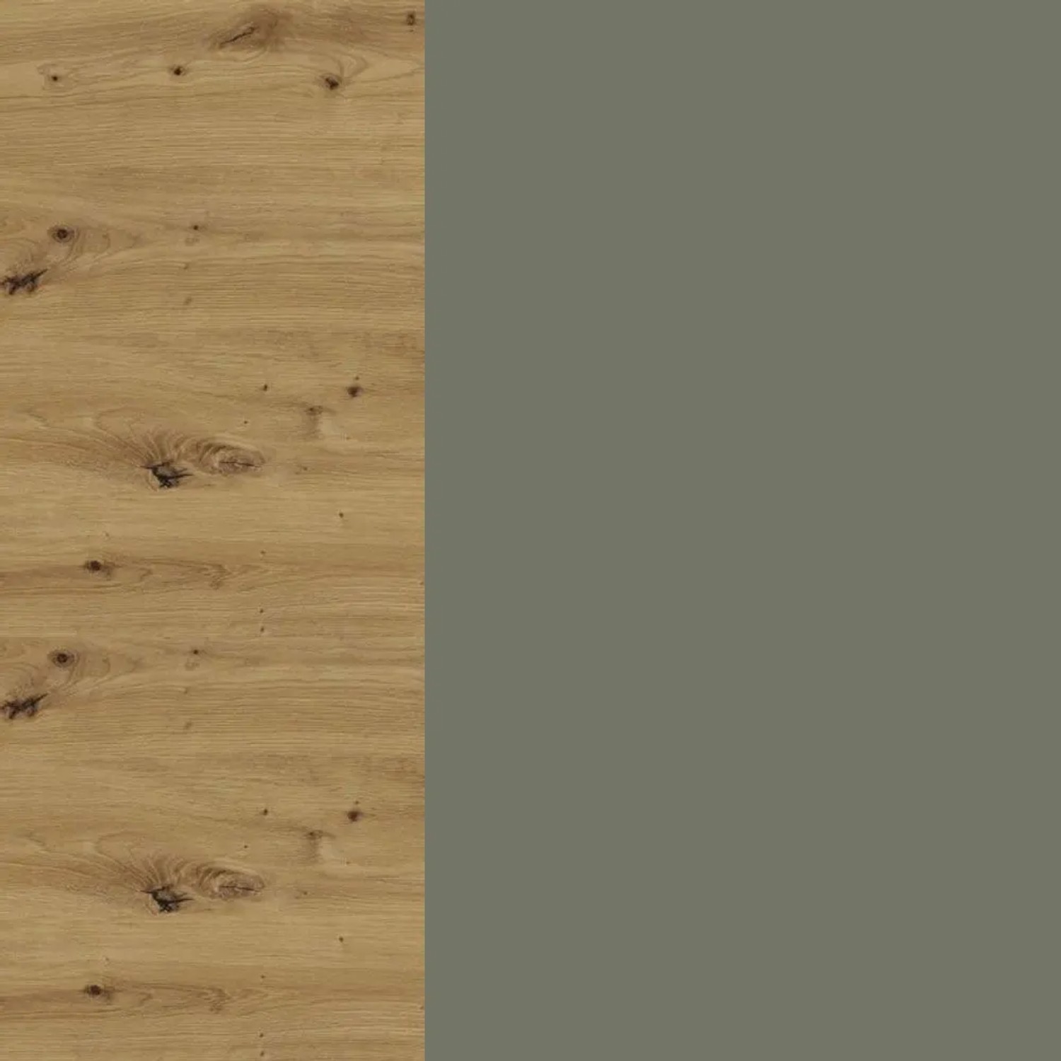 Eckaufsatzschrank Oslo: Oberflächen in Eiche Artisan Holzoptik und mattem Reed Green.