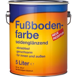 Eimer hellgraue, seidenglänzende Fussbodenfarbe, 5 Liter.