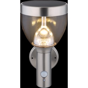 LED-Solar-Wandleuchte Edelstahl mit Bewegungsmelder für den Außenbereich.
