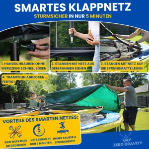 Zero Gravity Trampolin Outdoor Ø244cm, TÜV GS, Smartes Klappnetz, Inkl. Leiter & Bodenanker