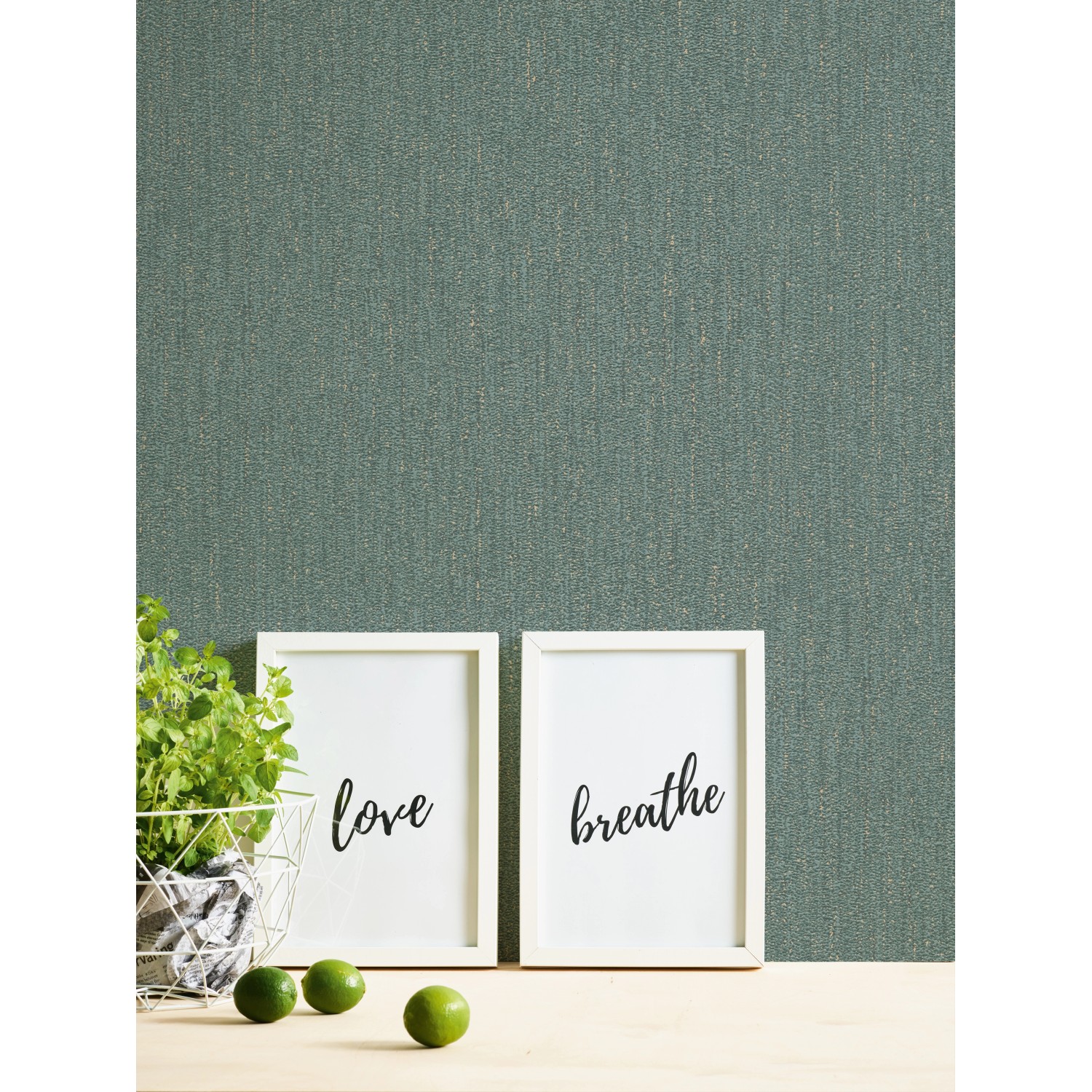 A.S. Création Vliestapete Uni Grün-Gold, textile Struktur. Dekorative Tapete für Wohnräume.