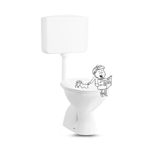 baliv Stand-WC-Set, weiße Keramik mit Aufputz-Spülkasten und senkrechtem Abgang.