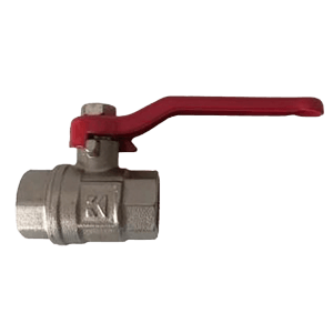 Kirchhoff Kugelhahn 18,7 mm (1/2 IG) aus Nickel mit rotem Griff.