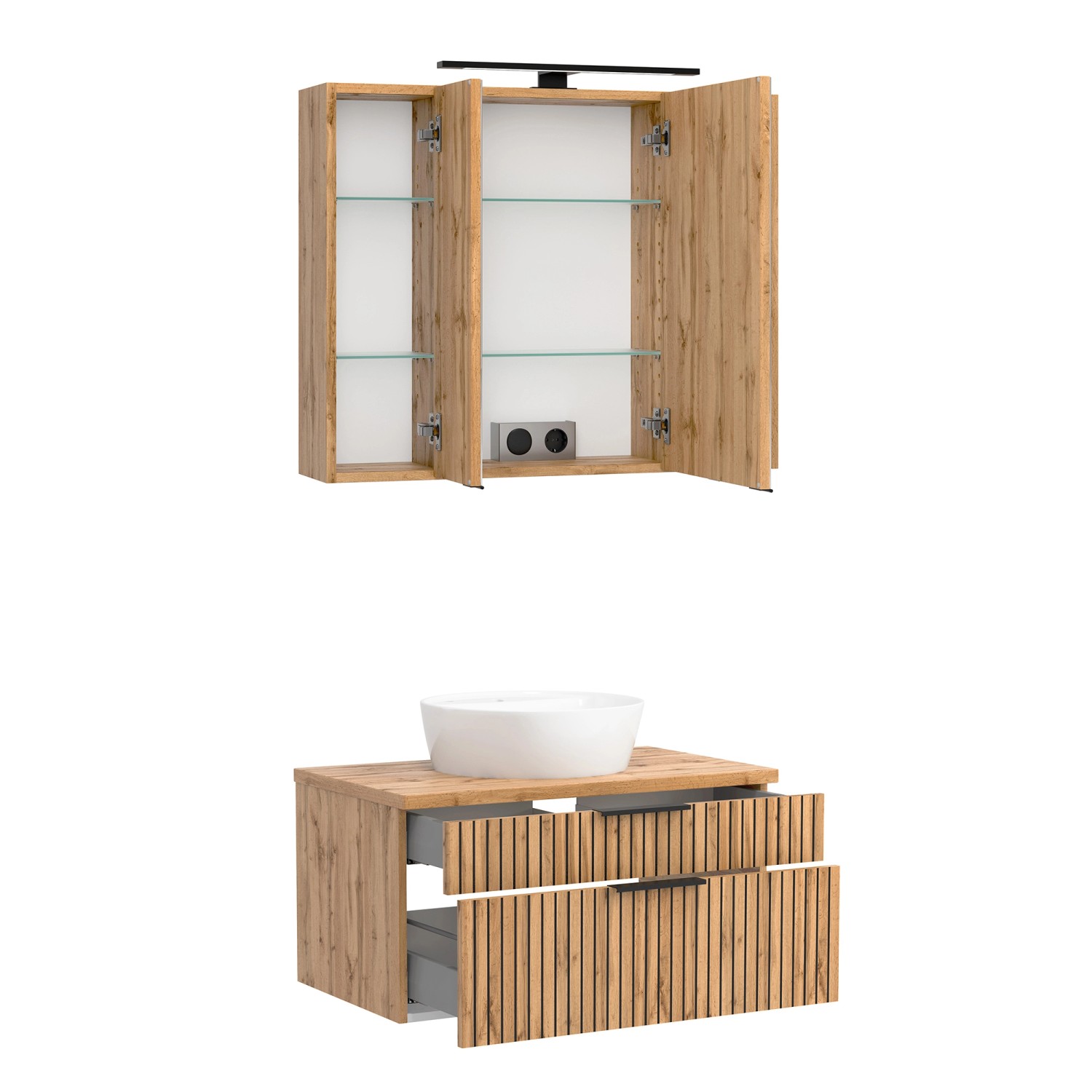 Held Möbel Waschtisch-Set Keramikbecken Weiß 200 x 80 x 47 cm Eiche 2-tlg._4