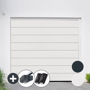 Weißes Garagentor IsoMatic 250x212,5 cm mit Antrieb und zwei Fernbedienungen.