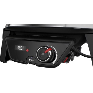 Detailansicht des Weber Elektrogrills Pulse 1000 mit Temperaturregler und Digitalanzeige.