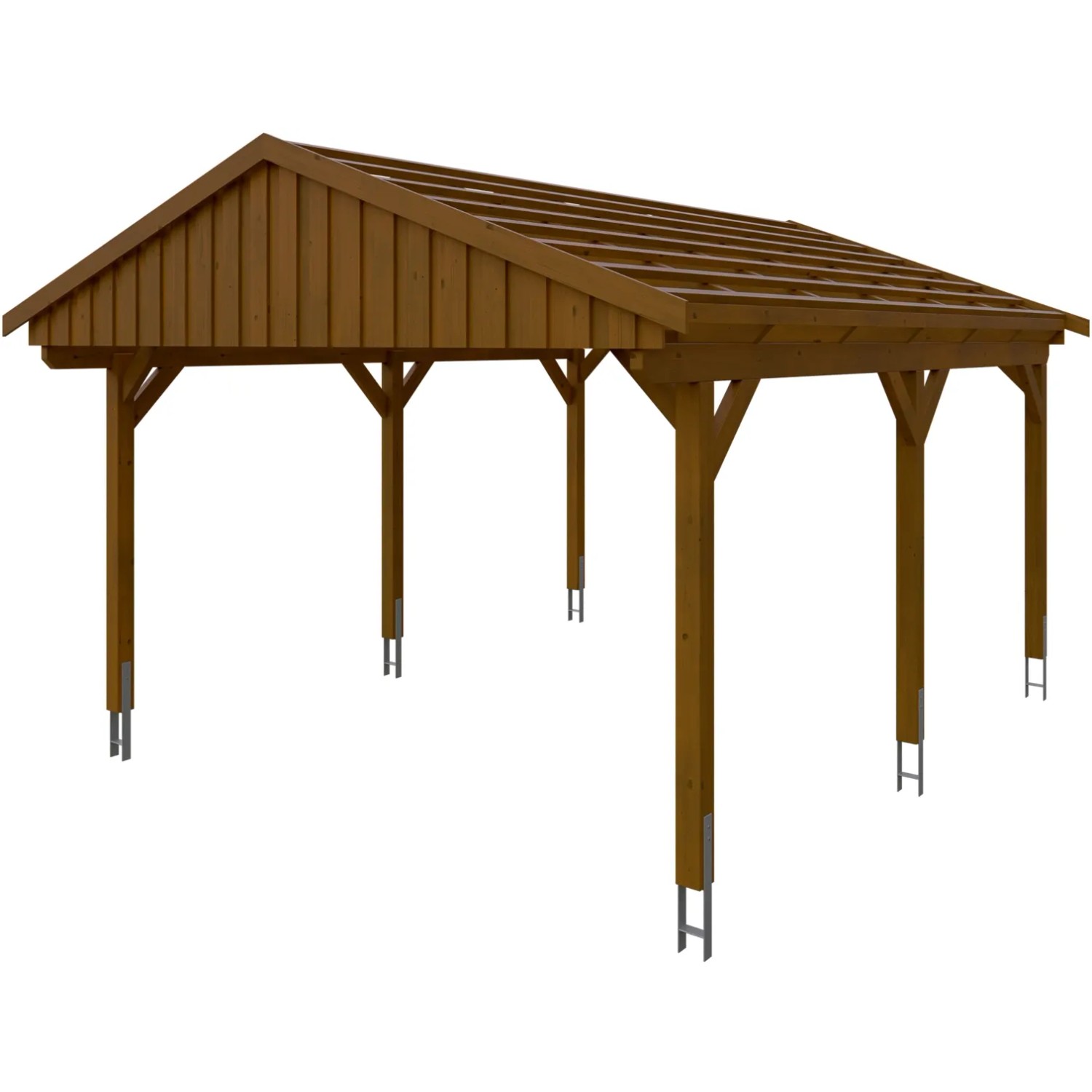 Skan Holz Carport Fichtelberg, 423x566 cm, Nussbaum, mit Dachlattung für Dachziegel.