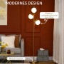Goldene HOMCOM Stehleuchte mit 3 kugelförmigen Glas-Lampenschirmen und Metallgestell im modernen Wohnzimmer.