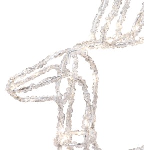 Nahaufnahme einer leuchtenden LED-Rentierfigur mit warmweißen Lichtern und glänzender Oberfläche für Weihnachten.