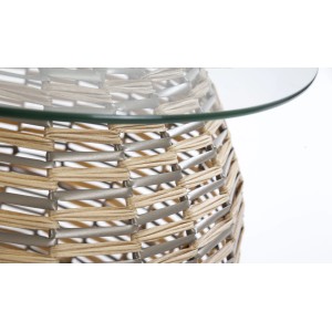 Kayoom Beistelltisch Baran, hellbraun, Rattan-Optik mit Glasplatte, 36x45x62 cm.